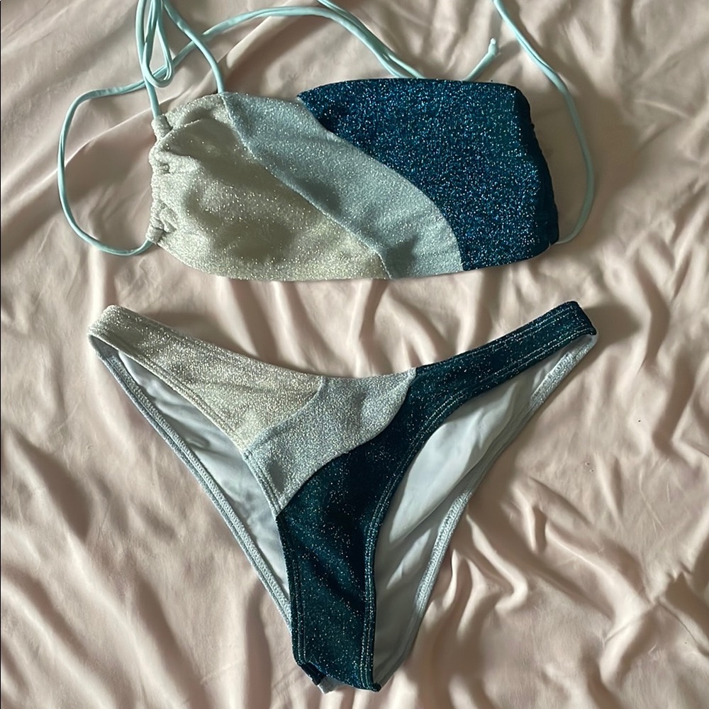 Blue and Silver Bikini Set
